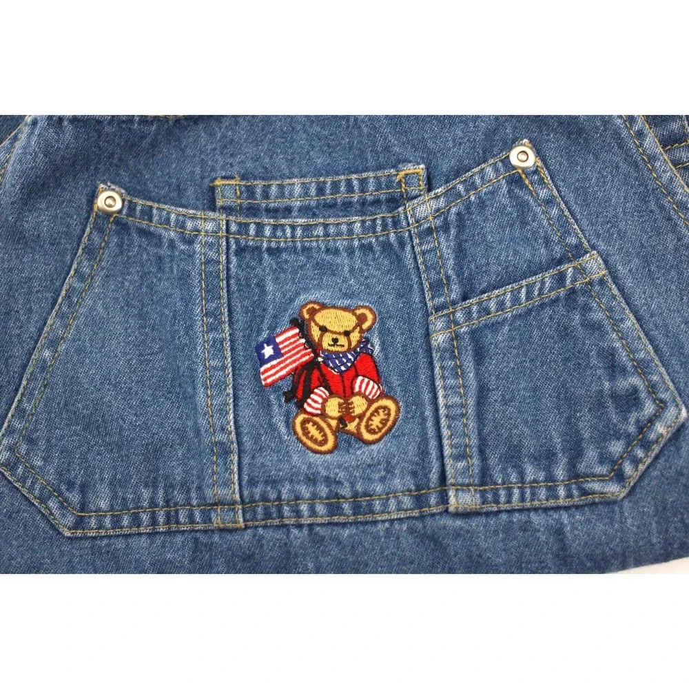 True Blue Overalls Shorts Size Small Bear American Flag Embroidery